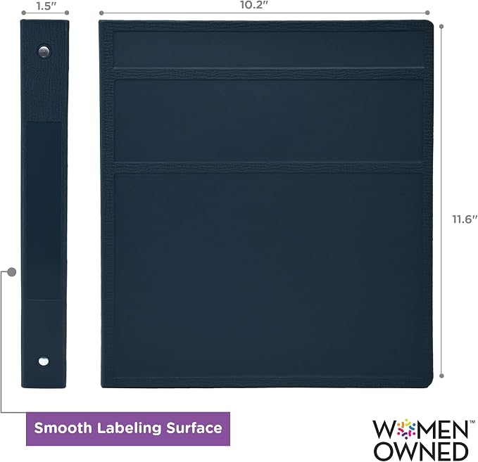 Carstens 1-Inch Heavy Duty 3-Ring Binder - Side Opening, Navy Blue, Durable Plastic, No-Gap Rings, Waterproof Cover, No Pockets, Holds 125 US Letter Sheets, BPA-Free, Made in USA (8708-3R), Case of 18