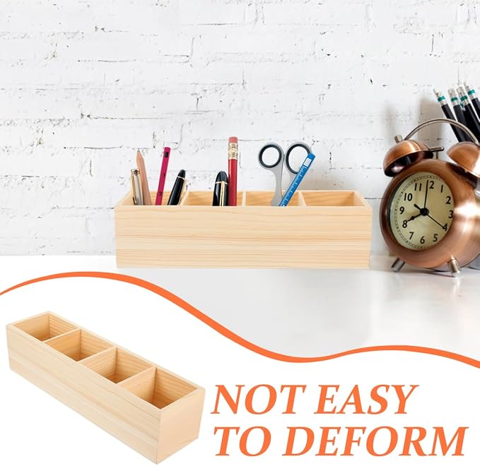 EXCEART Pine Wood Pen Holder 3 Compartment Desktop Organizer Storage | 12.18 inch wooden organizer for pens, makeup brushes, office supplies, and small items with stylish desk home organization
