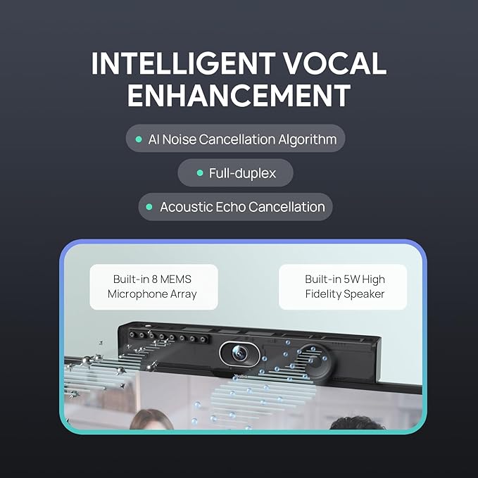 Yealink Video Conference Camera, 4K Webcam, 120° Ai Auto Framing, 8 Microphone Arrays & Speaker Tracking, Ai Noise Cancellation Teams Certified, Meetingbar A10 All-in-one Conference Room Camera System