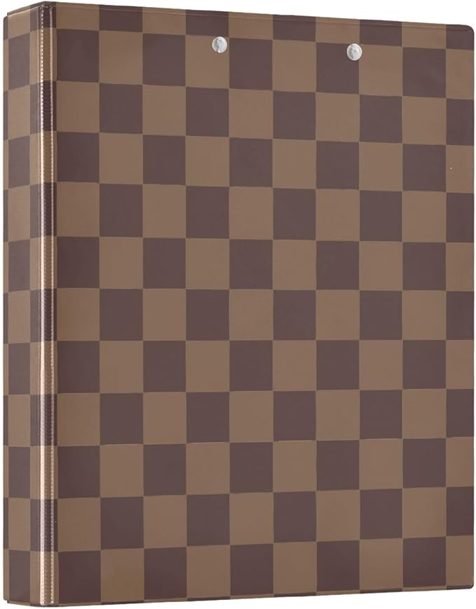 3 Ring Binder Brown Checkerboard B 1.5 inch Binders Three Ring Binders with Clipboard Fit 8.5'' x 11'' Paper 3 Interior PVC Clear Pockets for Office Supplies