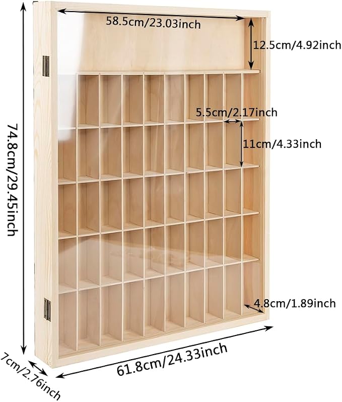 51Grid Wooden Display Case with Acrylic Door,24.33x2.76x29.45 inches | Wall Mounted,for Tabletop Figure and Toy Model Collection Shelf