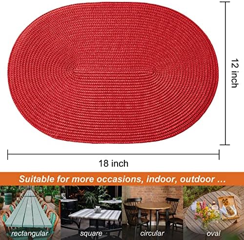 AHHFSMEI Placemats Set of 6 for Dining Table Washable Woven Non-Slip 18x12 inches Placemat Heat-Resistant Durable Table Mats for Dining Table Easy to Clean (Oval red, 6)