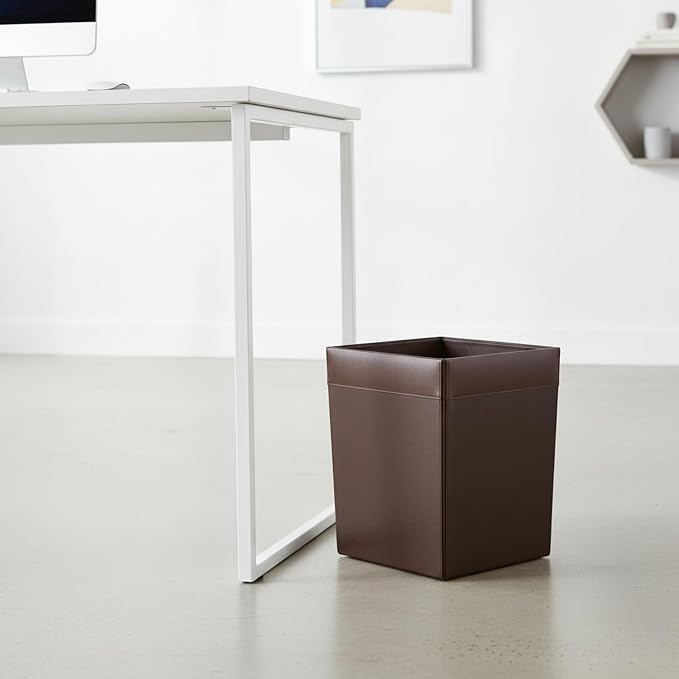 Dacasso Chocolate Brown Leather Waste Basket