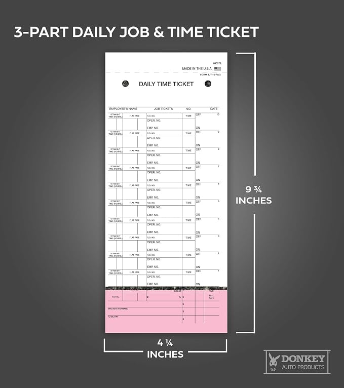 Daily Time and Job Ticket - 10 Labels per Sheet (3-Part) (Form JT-10-PSG) (500 per Box)