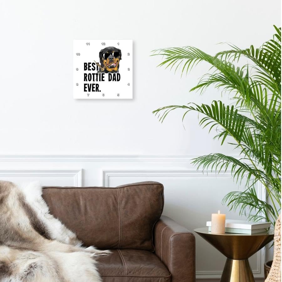 3dRose Wall Clock Silent - 13 inch - Best Rottie Dad Ever Funny Rottweiler Dog - Illustrations