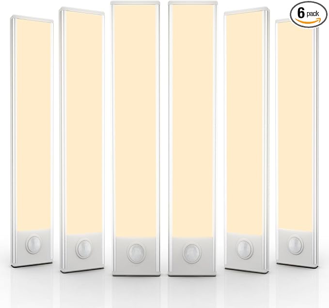 12 inch Under Cabinet Lighting, 6 Pack Motion Sensor Light Indoor Rechargeable Magnetic Closet Lights Battery Operated, Under Counter Lights for Kitchen, Wardrobe, Hallway, Stairs Warm White Light