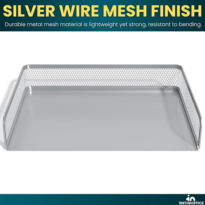 1InTheOffice Desk Tray, Letter Tray, Stackable, Side Load, Silver Mesh, 2 Pack