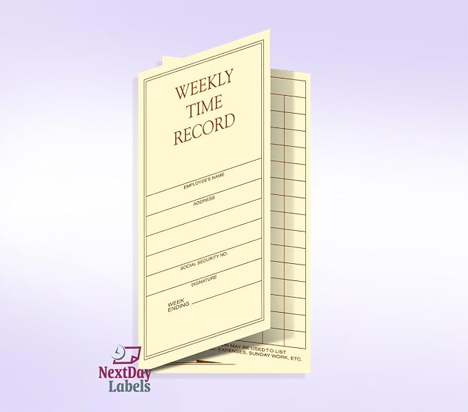 NextDayLabels Weekly Employee Pocket Size Time Cards, Made in the USA