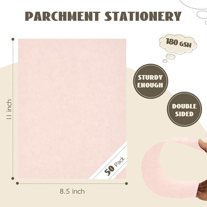 50 Sheets Pink Parchment Cardstock Paper 8.5x11, 65lb Light Pink Cardstock | Goefun 180 GSM 8.5 x 11 Parchment Paper Sheets for Valentines Day, Wedding Invitations, DIY Cards,and Crafts