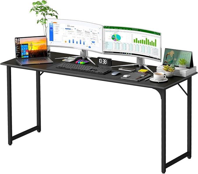 PayLessHere | 63 Inch Computer Desk | Black | Office Desk with Metal Frame, Adjustable Feet | Water-Resistant, Scratchproof Surface | Sturdy Writing Table for Home Office or Study | Pack of 1