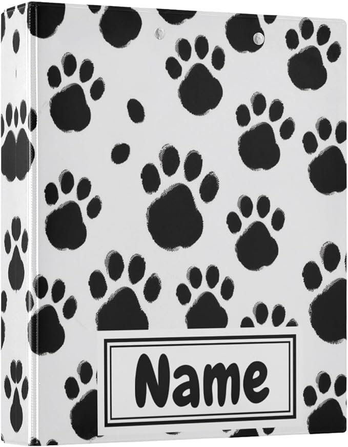 Custom 3 Ring Binder Black Paws Print 1.5" Round Ring Binders Personalized Name View Binder with 200 Sheet for Kids School Supplies Women Men Office, 1 Pack