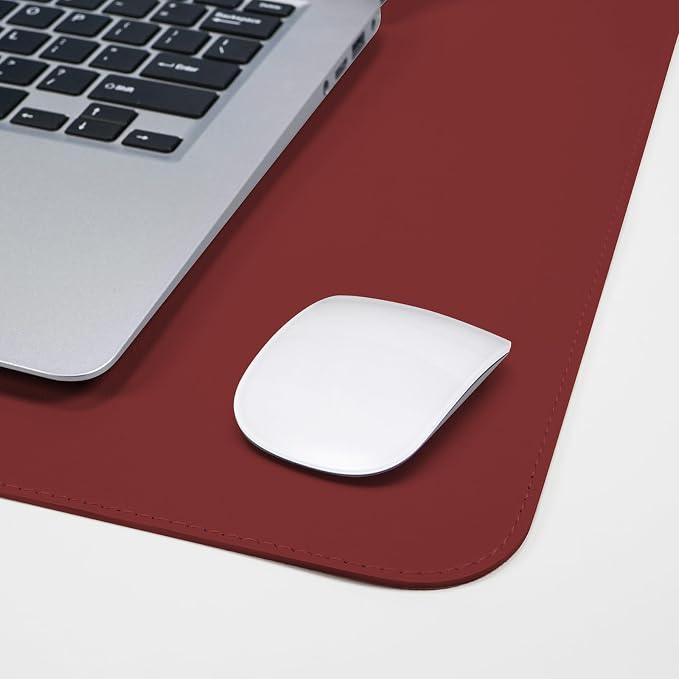 AFIING Leahter Desk Pad 47" x 17", Red,Desk Cover mat | Natural Cork & PU Leather, Mouse Pad, Non-Slip, Waterproof, For Office and Home