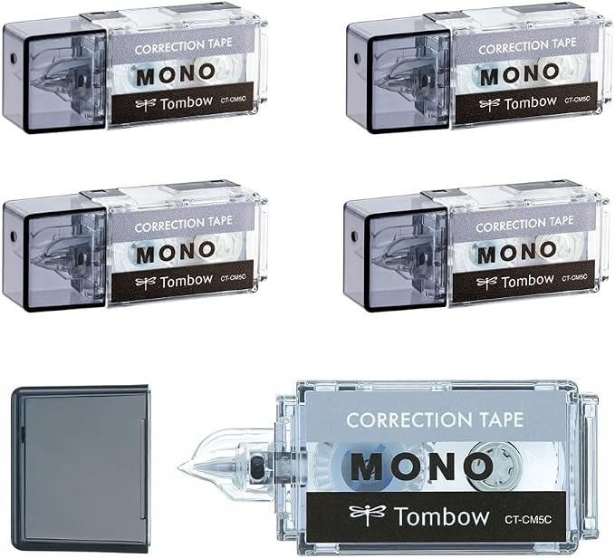 Tombow CT-CM5C10-5P MONO Mono Pocket Correction Tape, Tape Width 0.2 inches (5 mm) x 13.1 ft (4 m), Black, 5 Pieces
