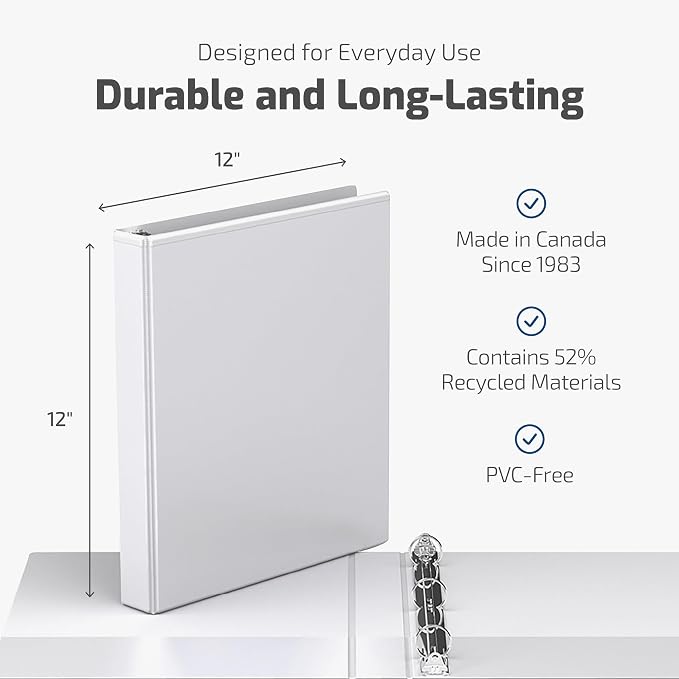 Easyview Premium 3-Ring Binders with Clear-View Covers and Round Rings, Binders for School or Office, 1 Inch, Pack of 6, White