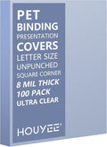 HOUYEE 100 Pack 8 Mil Ultra Clear Binding Presentation Covers,8.5" x 11" | Clear Covers for Binding, Transparent Plastic Binding Covers, Letter Size, PET, Un-Punched, for Office School