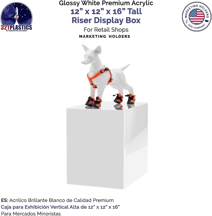 Marketing Holders 4 Pack 12" x 12" x 16" Riser White Acrylic Display Box with One Open Side No Lid Versatile Tall Retail Product Throne or Merchandise Storage Bin
