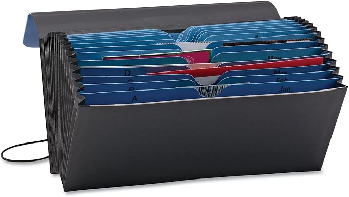 Smead Two-Way Handy Organizer File, 21 Pockets, Alphabetic (A-Z) and Monthly (Jan-Dec), Flap and Elastic Cord Closure, Blue/Black (70506)