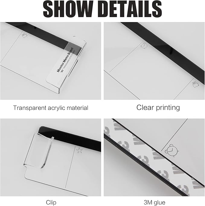 Multifunction Computer Monitor Memo Board - Transparent Computer Side Panel Memo Creative Monitor Side Panel with Phone Holder Suitable for Office Home Desktop，Left and Right (4pcs)