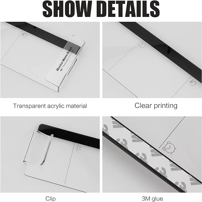 Office Desk Accessories 2pcs Multifunction Computer Monitor Memo Board - Transparent Computer Side Panel Memo Creative Monitor Side Panel Suitable for Office Home Desktop (Notepad Sticky Notes Set)