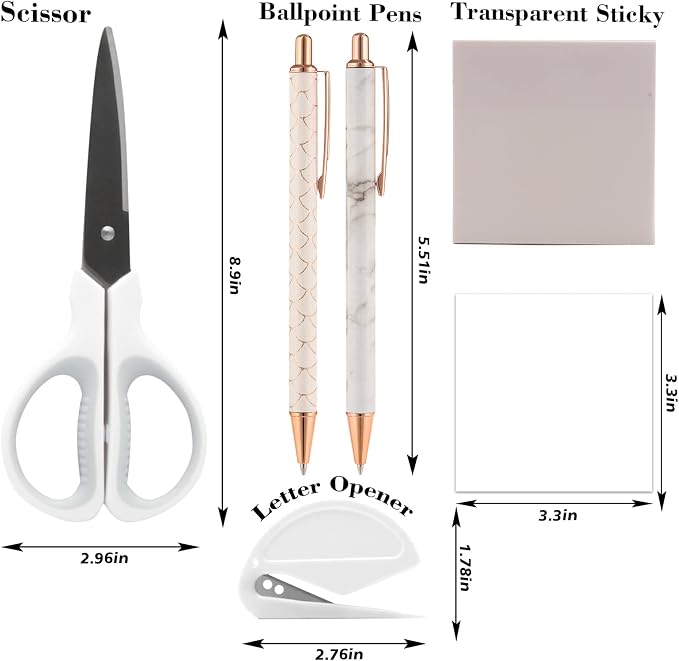 White Office Supplies Set,Desk Accessories Stapler and Tape Dispenser 10PCS | Office Supplies for Women Students， Stapler and Tape Dispenser Set，Sturdy and Durable;Wide Application for Office,Classroom