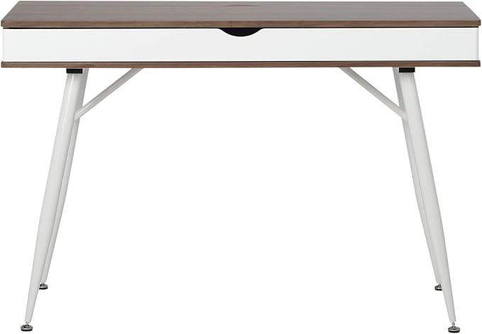 Calico Designs Alcove Modern Desk with Large Split Drawer Storage, White/Chestnut