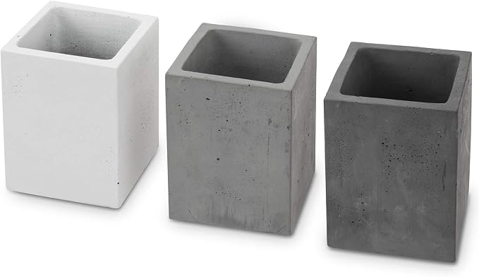 MyGift Pen Holder Pencil Holder For Desk,Pen Cup Holder For Desk,Concrete Desktop Pencil Cup,Modern Gray-Tone,Set of 3 | Functional Minimalist Pen Holder, Stylish desktop organizer keep writing essentials neatly arranged for Home and Office Desks