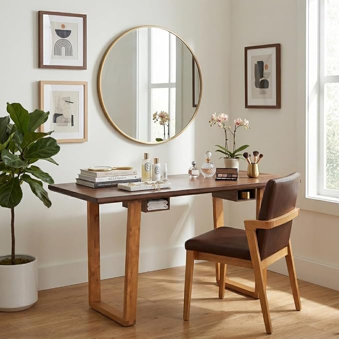 Hives & Honey Aiden Writing Desk, 64” Modern Wood Home Office Desk with Open Storage Compartments, Spacious Work Surface & Trapezoid Legs for Bedroom or Workspace, Oak