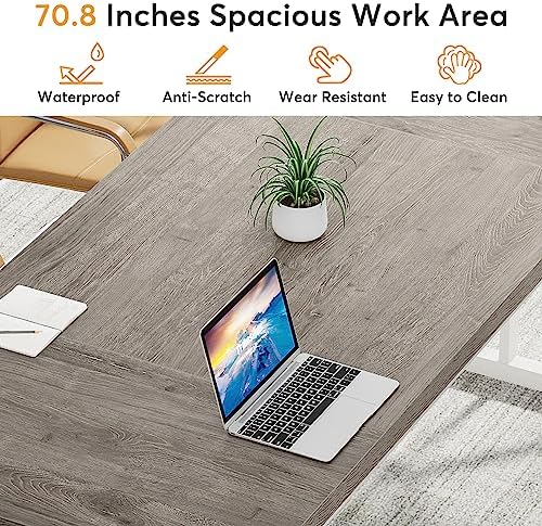 Tribesigns 70.8-Inch Executive Desk, Large Computer Office Desk Workstation, Modern Simple Style Laptop Desk Study Writing Table Business Furniture for Home Office (Grey/White, 70.8 Inch)