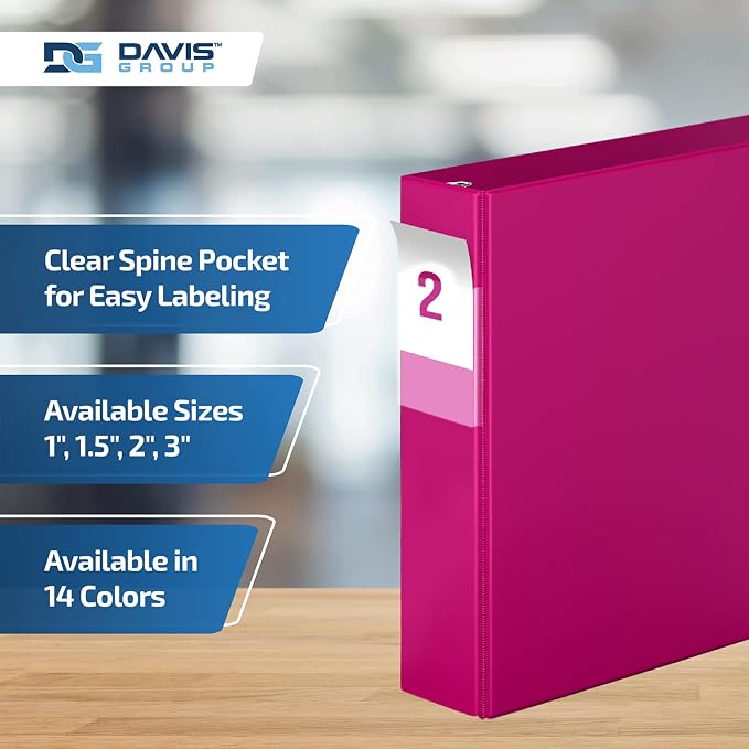 Premium Economy 3-Ring Binder, Spine Label, 2" D Rings, 6 Pack | Heavy-duty binder, fits 8.5" x 11" paper, pink, customizable spine, made in Canada, ideal for school or office use