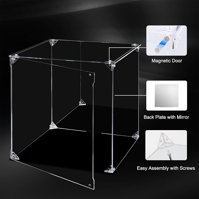 Acrylic Display Case Clear Action Figure Display Case with Mirrored Back, Dustproof Protection Display Box Alternative Glass Case for Collectibles Figures Models Doll Toys (12x12x12 inch, 30x30x30cm)