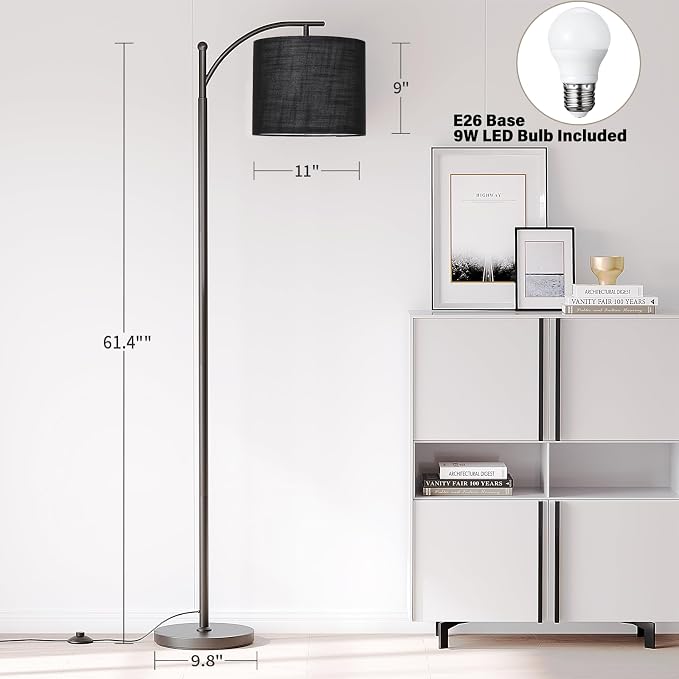 SUNMORY Arc Floor Lamp, Modern Floor Lamp with 3 Color Temperatures Bulb | 12W Metal Standing Lamps with Adjustable Hanging Lampshade, Tall Floor Lamps for Living Room, Bedroom, Office