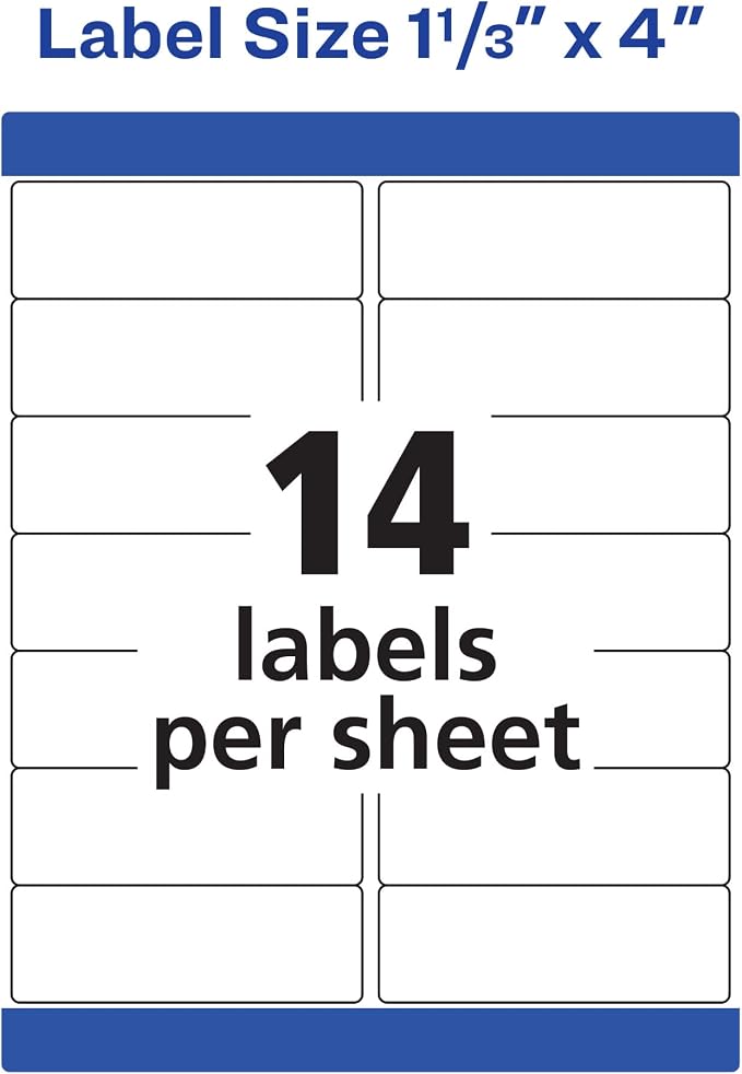 Avery Waterproof Labels with Ultrahold Adhesive, 1-1/3" x 4", Case of 7,000 Labels for Laser Printers (95522)