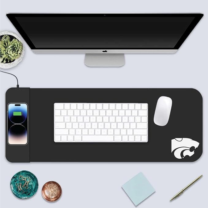 Kansas State University Classic Wireless Charging Cloth Desk Mat, Durable Office Supplies, Non-Slip Base, Quick Charging Wireless Desk Pad, Black