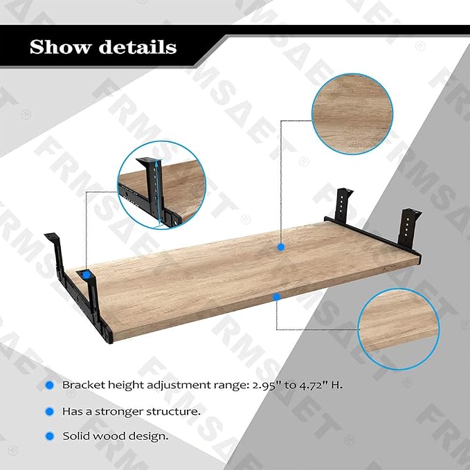 FRMSAET Office Product 20/24/30 inch Keyboard Drawer Tray(30 in, Burlywood) | Heavy Duty Wood Pull-Out Under Desk Computer Platform Sliding Drawer Suits with Adjustable Height Slides, Save Space