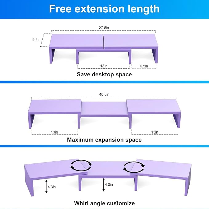 Desk Organizers and Accessories, Dual Monitor Stand Riser, Monitor Desk Shelf for Desktop Organization (Purple)