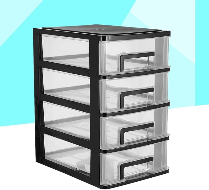 4-Drawer Plastic Storage Cabinet Clear Desktop Organizer for Office Study Bathroom Living Room Space-Saving Sundries Holder