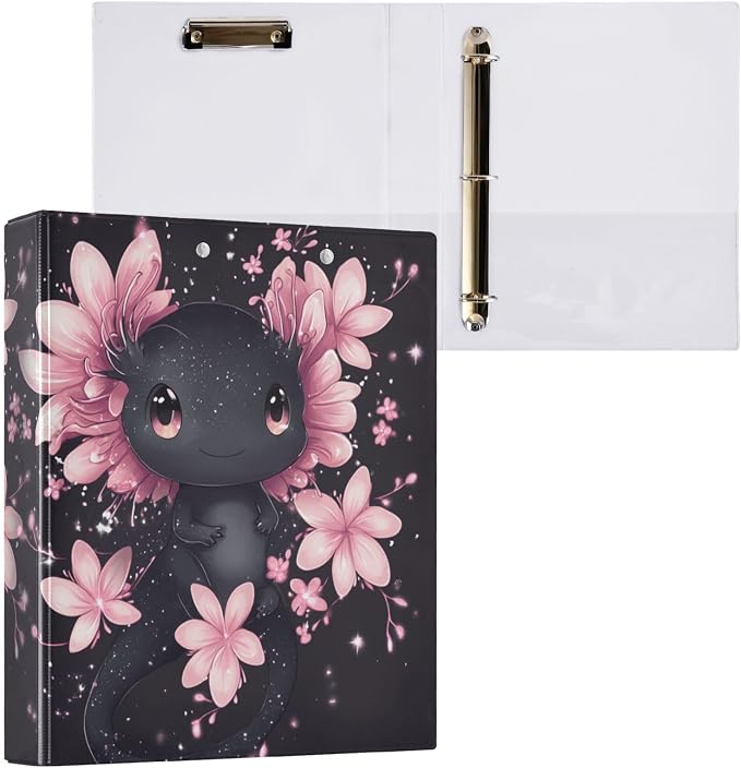 Cute Black Axolotl Decorative 3 Ring Binder 1.5 Inch Large View Binders with Pockets Holds 200 Sheets File Organizer for Office College School, 2 Pack