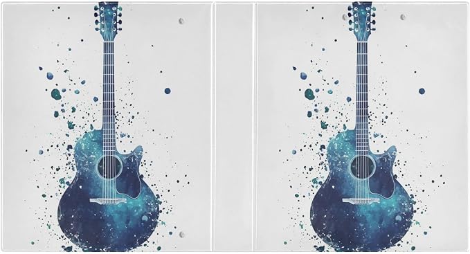 Watercolor Blue White Guitar Binder 1.5 Inch Binder with Clipboard&Pockets, Music Hardcover Binders 3 Ring, Heavy Duty Large File Folder for Office School Supplies - Holds 200 Sheets, 2 Pack
