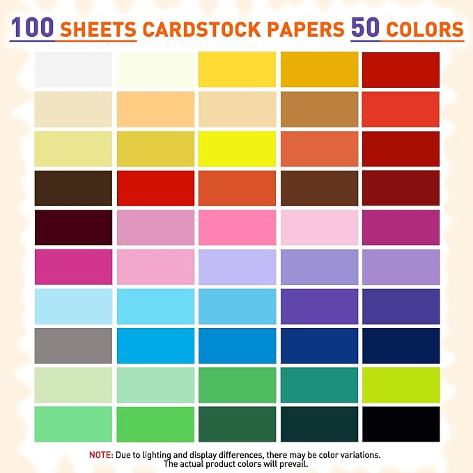 MAXECHO 12" x 12" Colored Cardstock 100 Assorted Sheets in 50 Colors, 180 GSM (65 lb) Bulk Construction Paper, Printer Friendly Card Stock for Printing & Making, DIY Crafts, Cricut, School Supplies