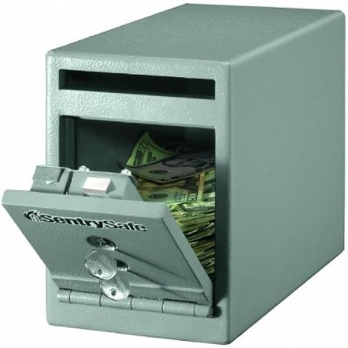 SentrySafe Depository Safe with Dual Key Lock, Steel Drop Slot Safe for Offices and Businesses, Stores Cash, Money, 0.23 Cubic Feet, 8.5 x 6 x 12.3 Inches, UC-025K