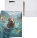 Custom 3 Ring Binder Sea Otter 1.5" Round Ring Binders Personalized Name View Binder with 200 Sheet for Women Men Office Kids School Supplies, 1 Pack
