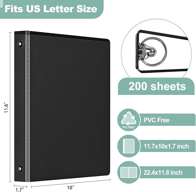 SUIN Basic 1-Inch 3-Ring-Binder, Customizable Clear View Cover, for US Letter Size 8-1/2 x 11'', Perfect for Office/School (Black - 24 Packs)