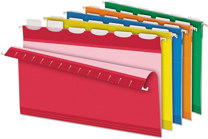 Pendaflex Ready-Tab Reinforced Hanging File Folders, Legal Size, Assorted Colors, 6 Tab, 25/BX (42593)