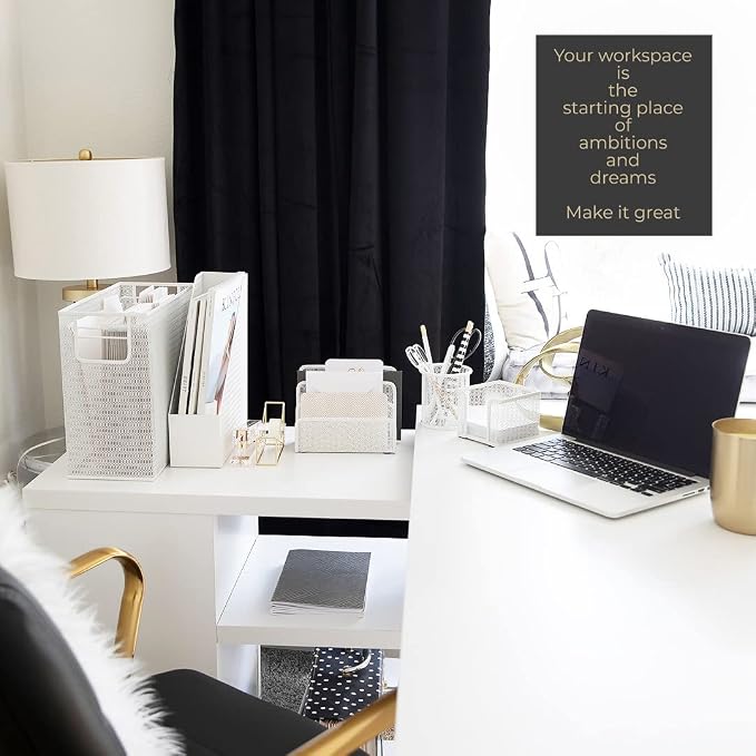 BLU MONACO | White Desk Organizer Set | 5 Piece Metal Office Desk Organizer with Hanging File Holder, Magazine Organizer, Pen Cup, Sticky Note Holder, Mail Sorter | Desk Organizers and Accessories