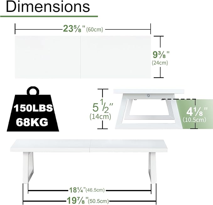 TEAMIX 24 inch Monitor Riser for Desk, Wood & Steel Computer/TV Stand White | Laptop, PC, Printer Stand Riser, Holds 150lbs, Desktop Organizer, Keyboard Storage, for Office, Home, Gaming, Craft Space