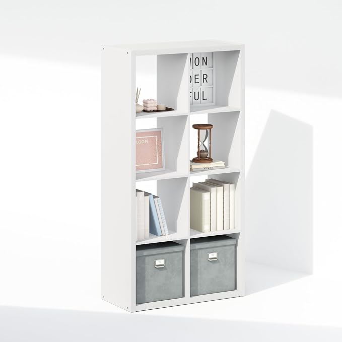 Furinno Simple 8-Cube Storage Organizer, Extra Thick Frame, Plain White | Vertical/Horizontal, Open Back, Display Shelf, Shelving Unit, Storage Shelves, for Organization, Living Room, Home Office