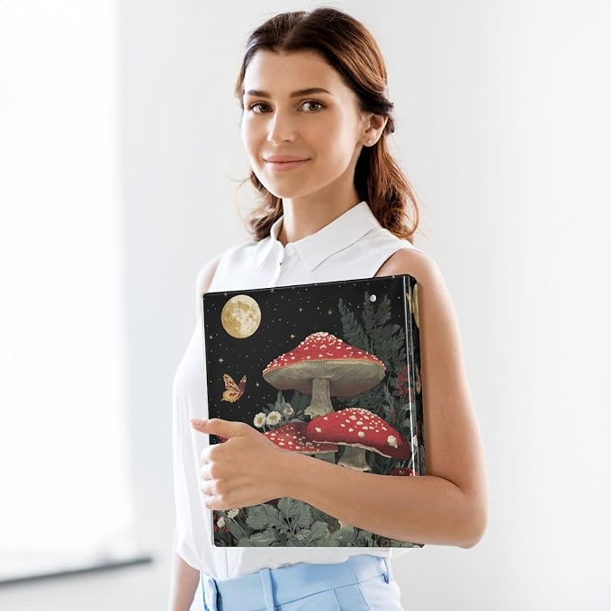 Red Mushrooms Vintage 3 Ring Binders 1.5 Inch Clear View Three Ring Binders Versatile Binder for Work School Office Supply 1 Pack