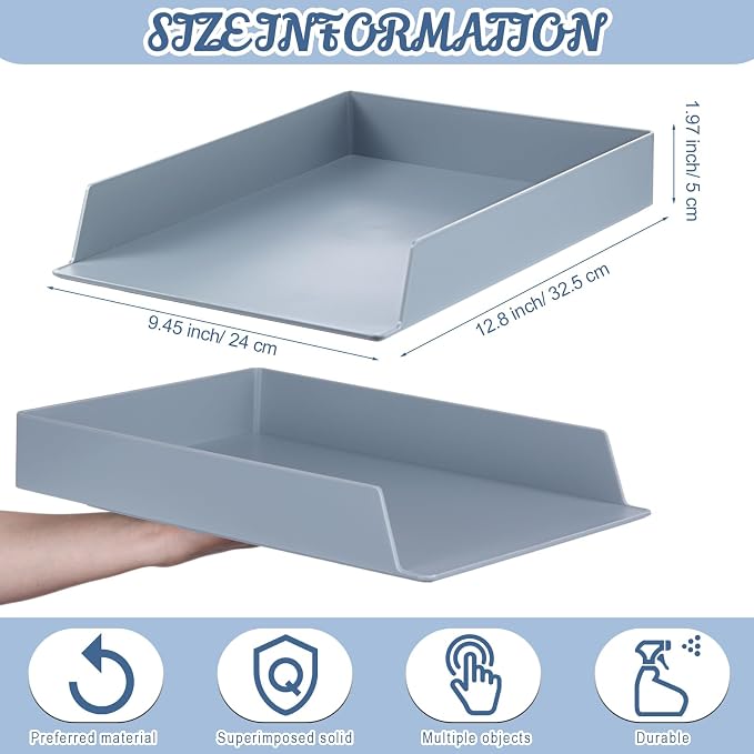 6 Pcs Stackable Paper Trays Rectangular Plastic Desk Holder Desktop Document File Organizer Storage Letter for Office Classroom (Gray)