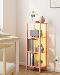 Open Book Shelf with LED Lights, 4 Tier Small Bookshelf, Freestanding Shelf Narrow Bookcase with Open Shelves, 14.96" x 10.63" x 41.26", Book Shelves for Living Room, Office, Study, Pink