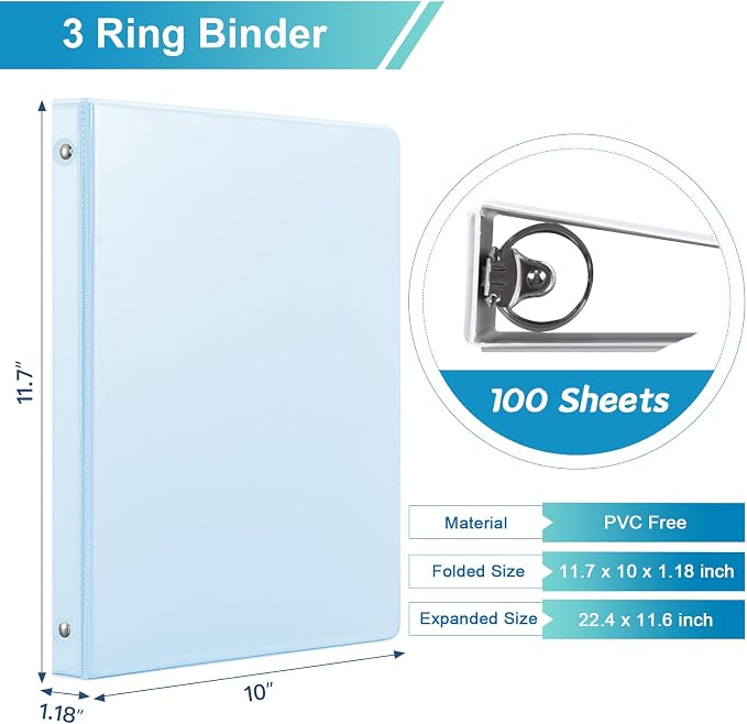 0.5'' 3-Ring-Binder with Pockets, 100 Sheets Capacity, 1/2 inch Binders fits 11" x 8.5" US Letter Size, Assorted 4 Pastel Colors - Ideal for School, Office, and Home Use (0.5 inch)